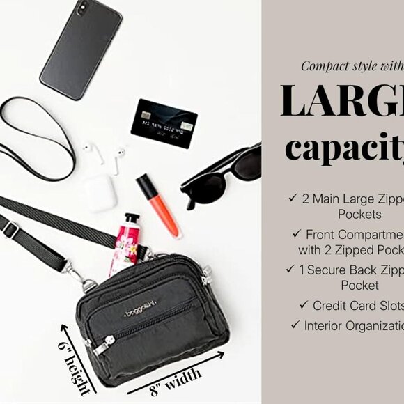 Triple Zip Small Crossbody Bag for Women - 8x6 inch Convertible Fanny Pack Belt - Picture 3 of 6